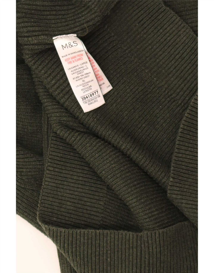 Pulover pentru bărbați Marks & Spencer, cu fermoar, cu gât, poliester mare kaki