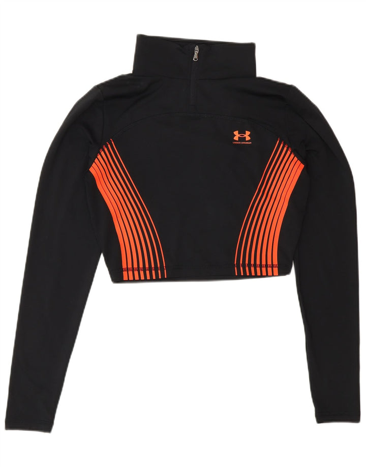 Top de trening Under Armour pentru femei, cu grafic Crop Pullover UK 8 Small Black