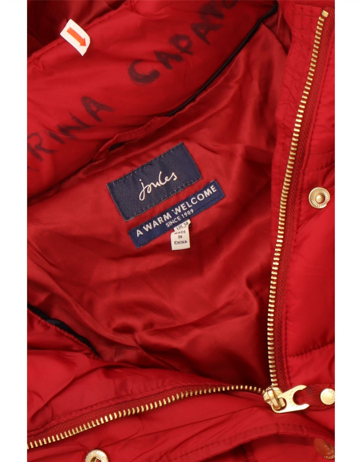 Palton căptușit cu glugă pentru femei Joules UK 14 Poliamidă roșie mare