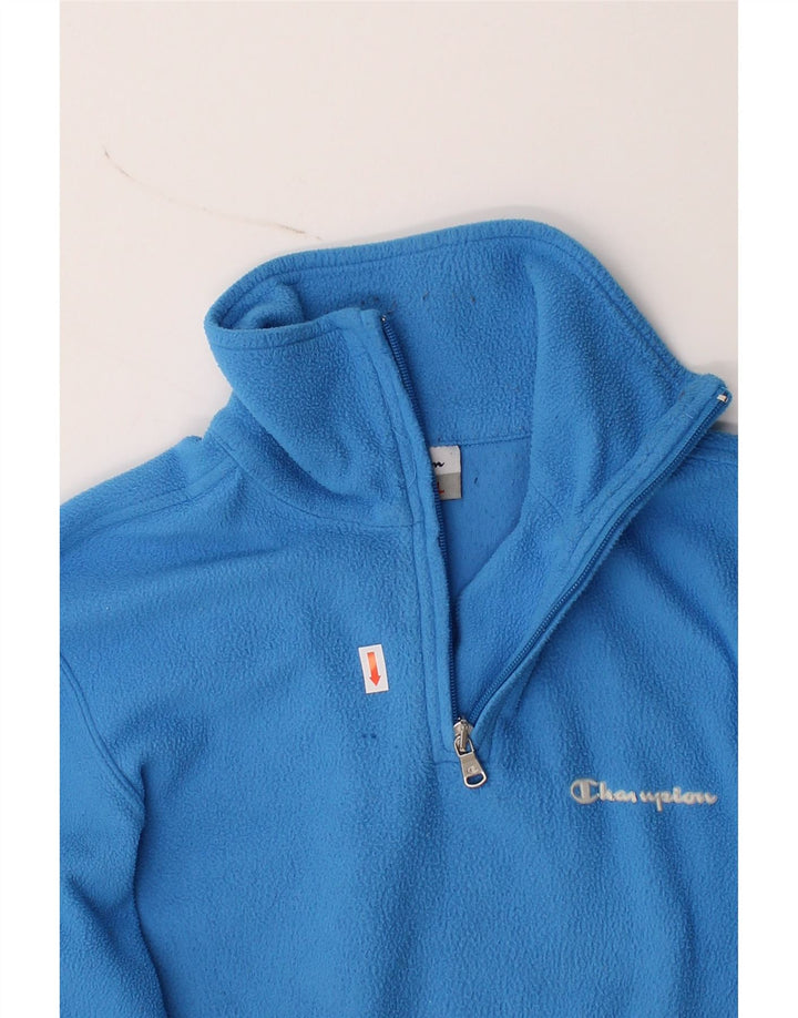 CHAMPION Boys Zip Neck Fleece Jumper 11-12 Years Large Blue Polyester Vintage Champion and Second-Hand Champion from Messina Hembry 