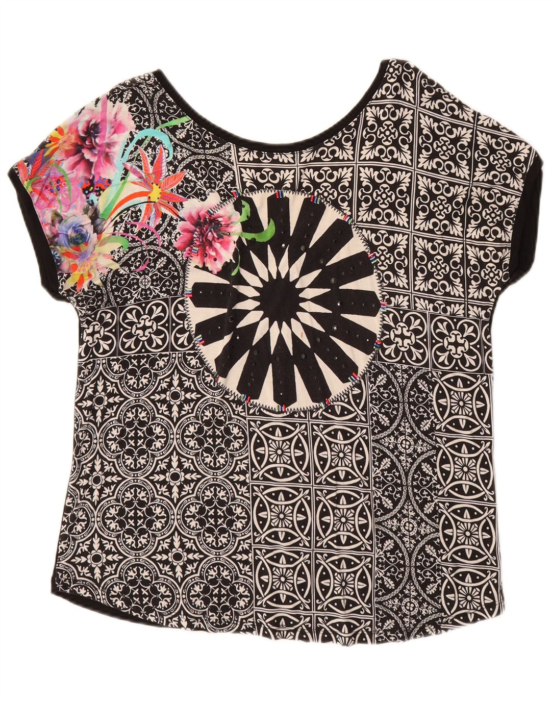 DESIGUAL Tricou grafic pentru femei Top UK 14 Medium Black Floral