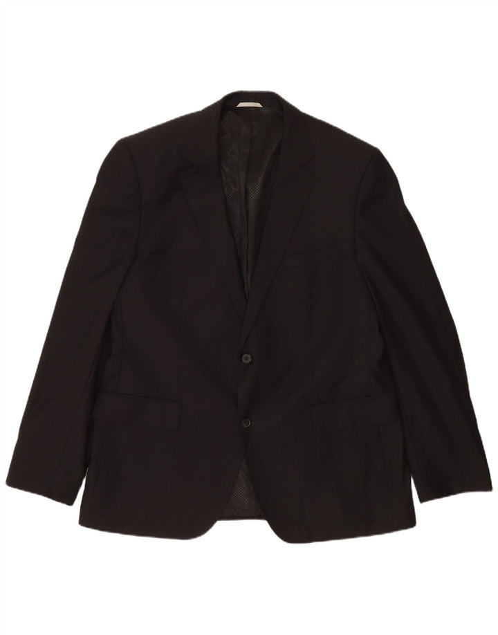 Blazer pentru bărbați Hugo Boss cu 2 nasturi EU 56 3XL Lână virgină neagră cu dungi