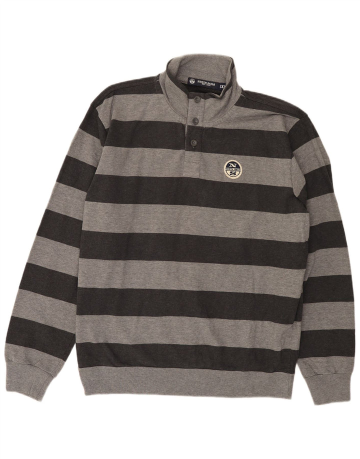 Pulover pentru bărbați North Sails, cu gât cu nasturi, 2XL, bumbac cu dungi gri