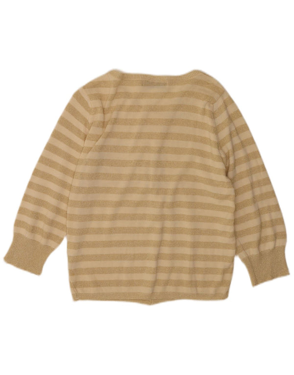 Pulover cardigan pentru femei Zara UK 14, bumbac cu dungi mari, bej