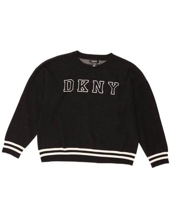 Dkny Pulover cu grafic supradimensionat pentru femei UK 16, mare, viscoză, neagră