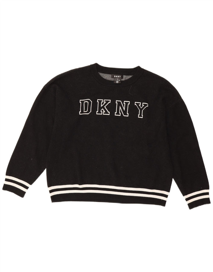 Dkny Pulover cu grafic supradimensionat pentru femei UK 16, mare, viscoză, neagră
