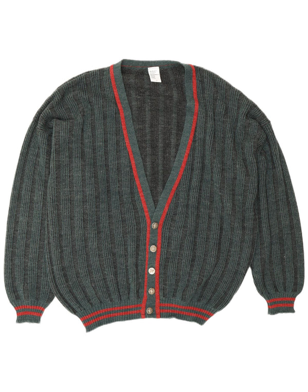 Pulover cardigan pentru bărbați VINTAGE IT 58 3XL Poliacrilic cu dungi verzi