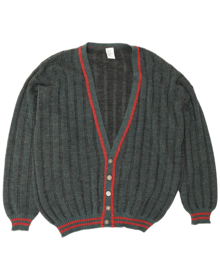 Pulover cardigan pentru bărbați VINTAGE IT 58 3XL Poliacrilic cu dungi verzi