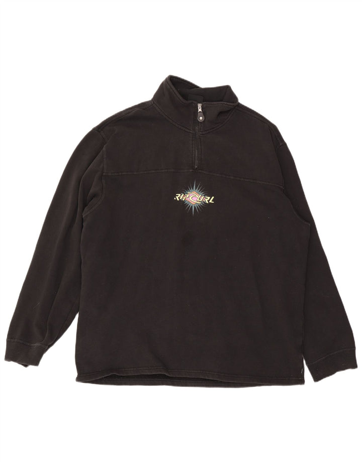 RIP CURL Hanorac grafic pentru bărbați, cu fermoar și gât, pulover mare, negru, bumbac