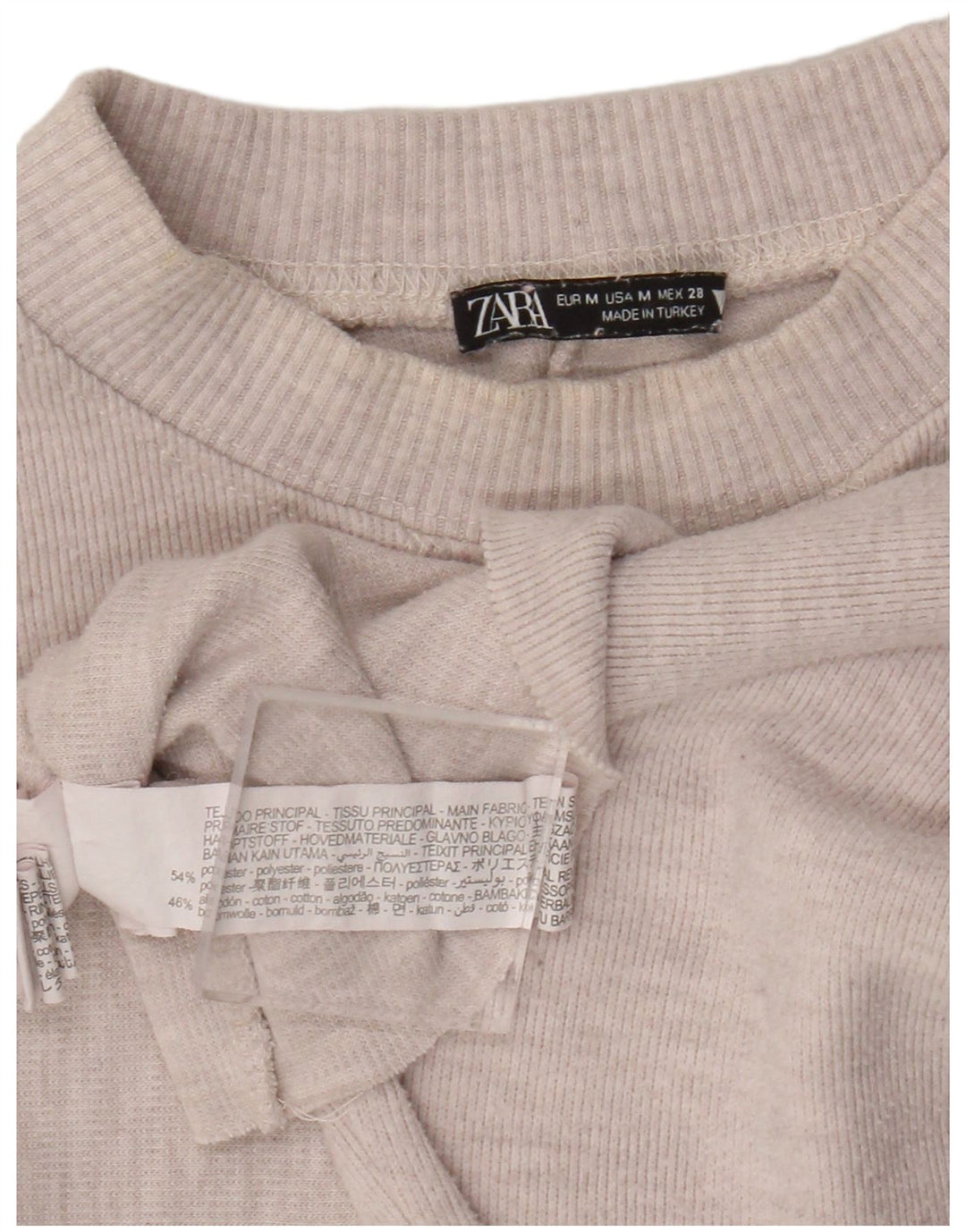 Crop Top pentru femei Zara cu mânecă lungă UK 14 Medium Bej Poliester