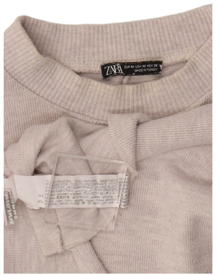 Crop Top pentru femei Zara cu mânecă lungă UK 14 Medium Bej Poliester
