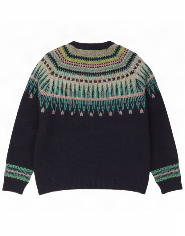 Weird Fish Pulover cu gât de barcă pentru femei UK 12 Medium Bluemarin Blue Fair Isle