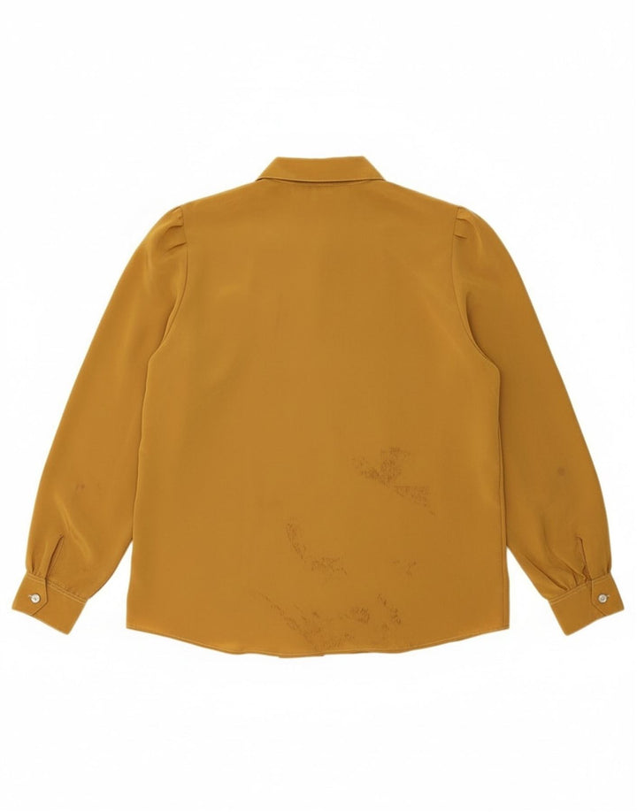 VINTAGE Womens Shirt Blouse UK 14 Medium Yellow Polyamide