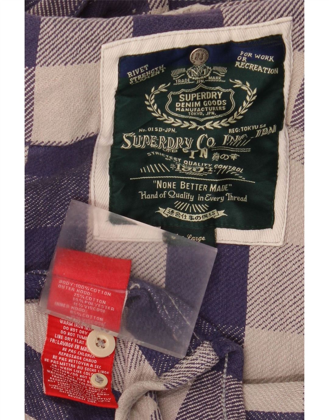 Cămașă de flanel pentru bărbați Superdry, mare, albastru, bumbac vichy