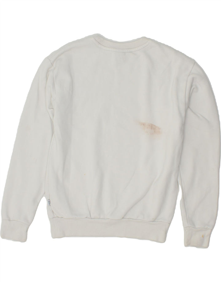 PUMA Womens Oversized Graphic Sweatshirt Jumper UK 2 2XS White Cotton Vintage Puma and Second-Hand Puma from Messina Hembry 