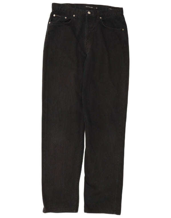 CALVIN KLEIN Blugi drepti pentru bărbați, cu ajustări uşoare, W32 L32, bumbac negru