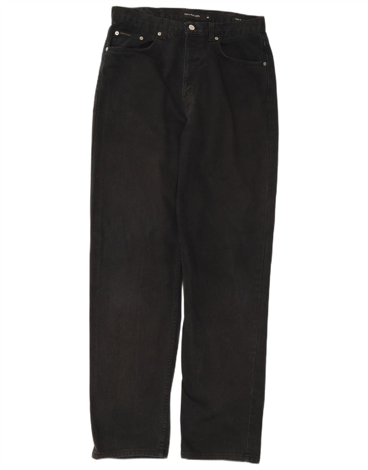 CALVIN KLEIN Blugi drepti pentru bărbați, cu ajustări uşoare, W32 L32, bumbac negru