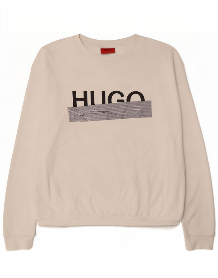 Hanorac grafic pentru bărbați Hugo Boss Pulover XL bumbac alb