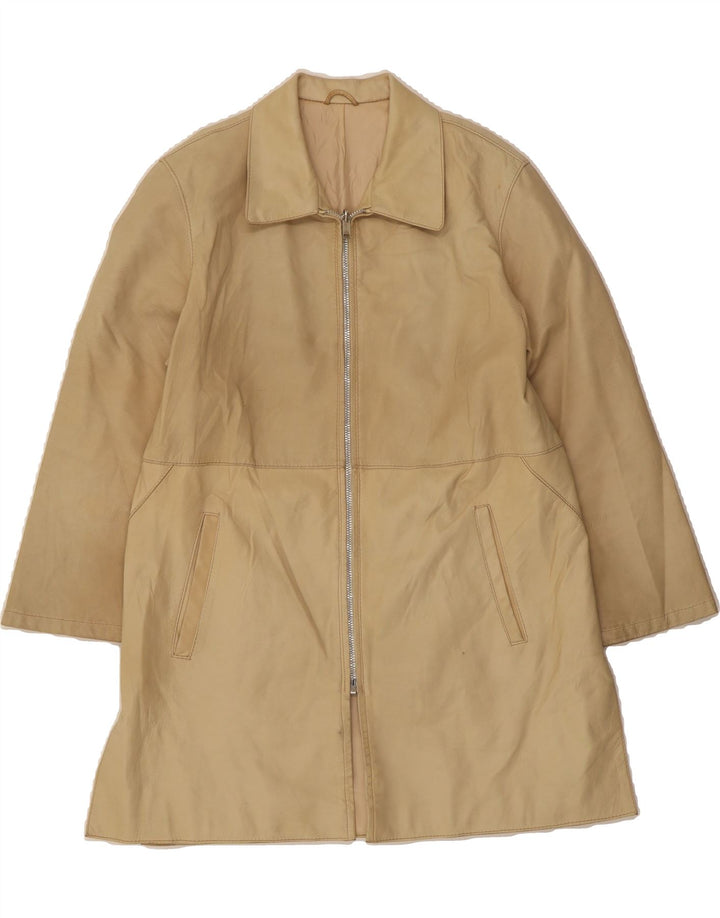 VINTAGE Womens Leather Coat UK 14 Medium Beige Vintage Vintage and Second-Hand Vintage from Messina Hembry 