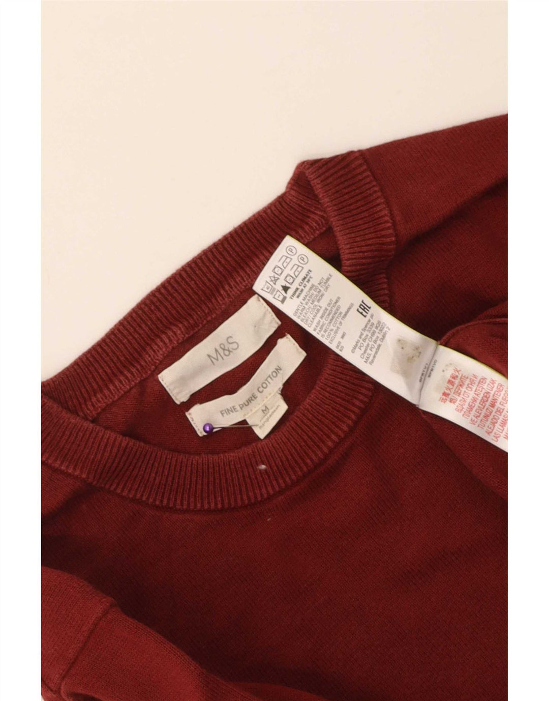 Pulover pentru bărbați Marks & Spencer, cu gât crew, bumbac mediu burgundă