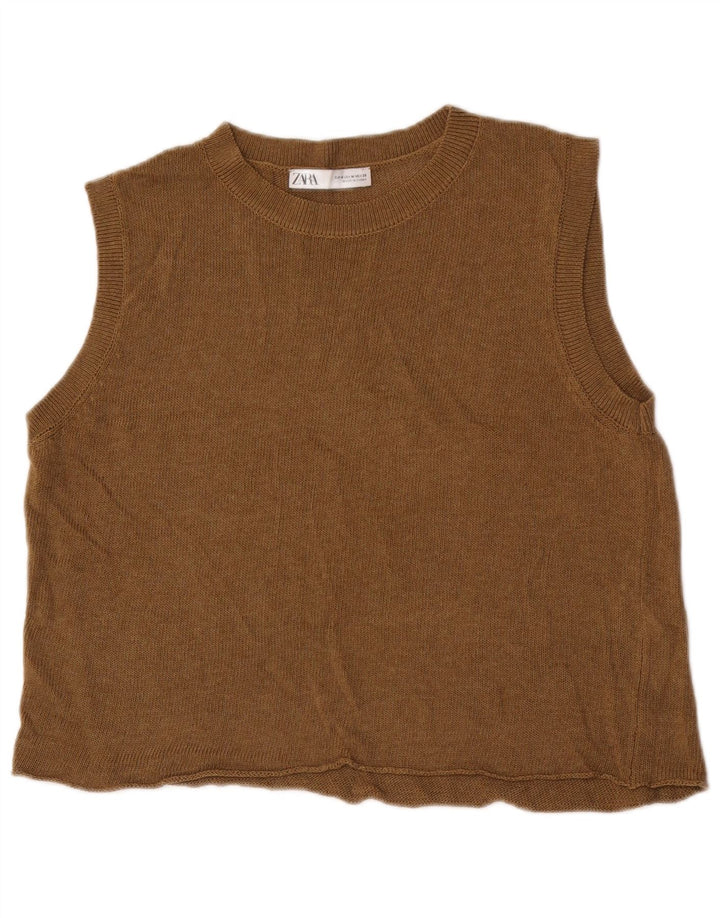 Top cu vestă pentru femei Zara UK 14 Maro Mediu Acrilic