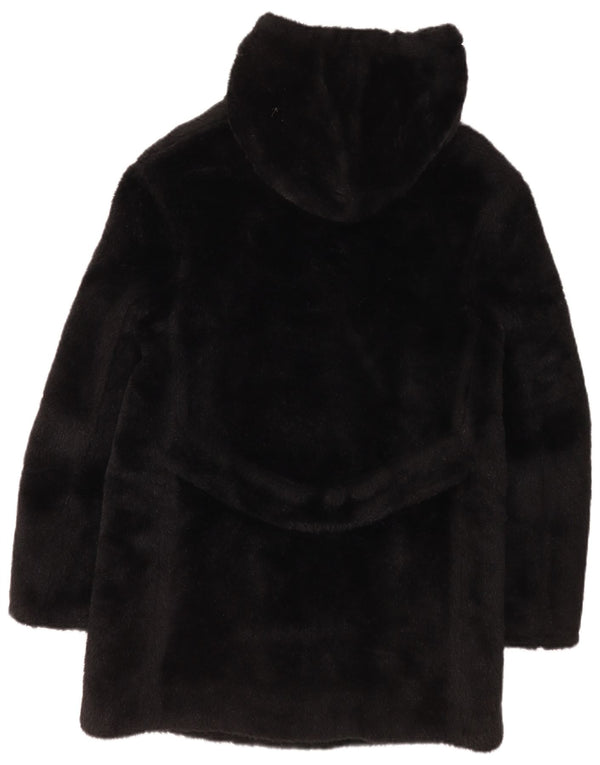 Pardesiu vintage pentru femei cu glugă din blană artificială UK 8 mic negru