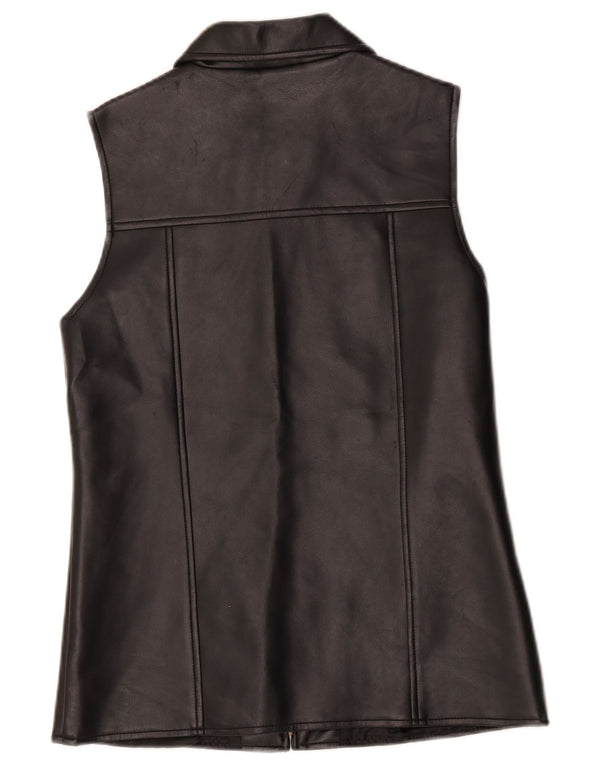Vintage Womens Leather Gilet UK 10 Small Black