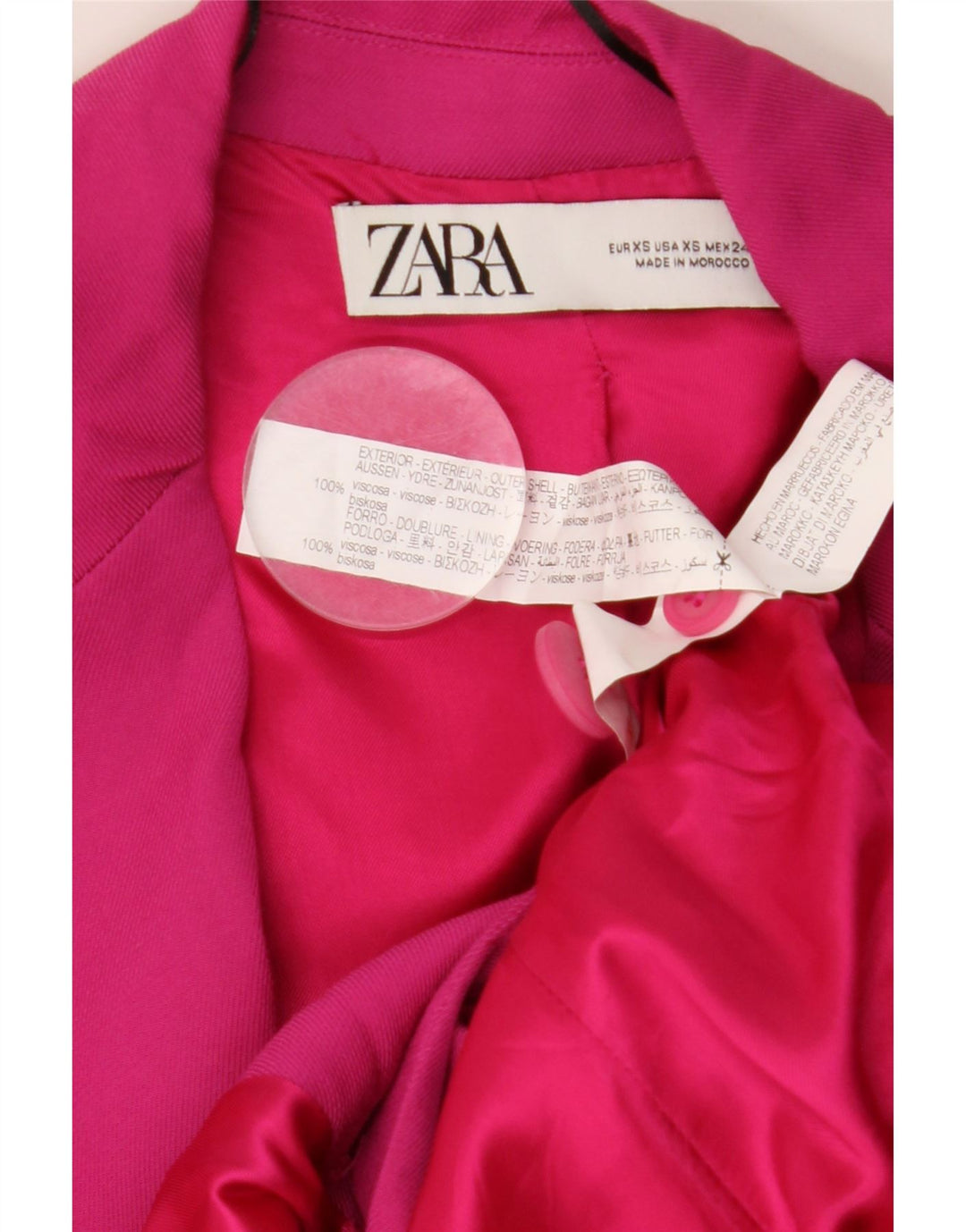 Jachetă ZARA pentru femei, cu croiala largi, cu două piepturi, UK 6 XS, roz, viscoză