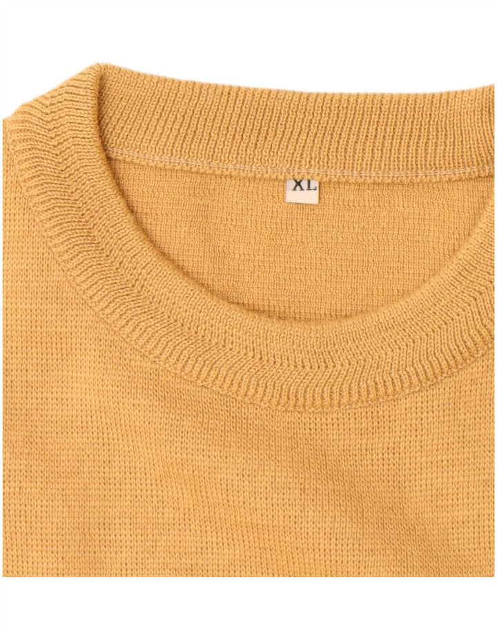Pulover Vintage pentru bărbați cu gâtul turnat XL Lână galbenă