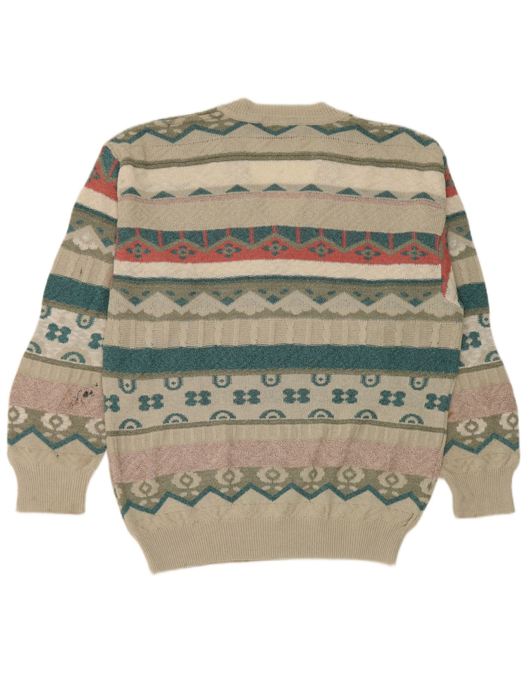 South Coast Pulover pentru bărbați cu croială regulată, mare, bej, geometric, retro