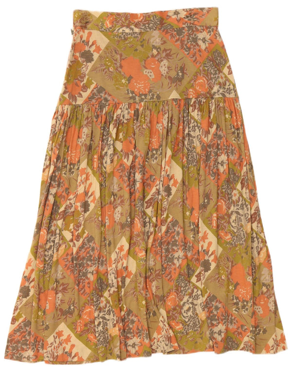 Fusta evazată cu talie înaltă pentru femei vintage W28 bumbac floral kaki