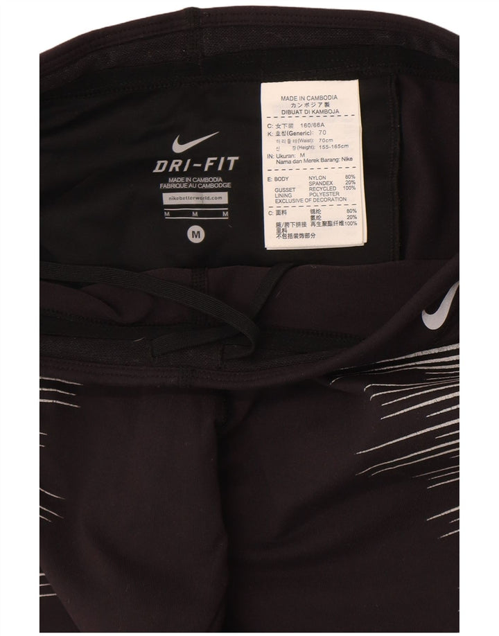 Leggings Nike Womens Dri Fit UK 12 Medium Black Striped Nylon