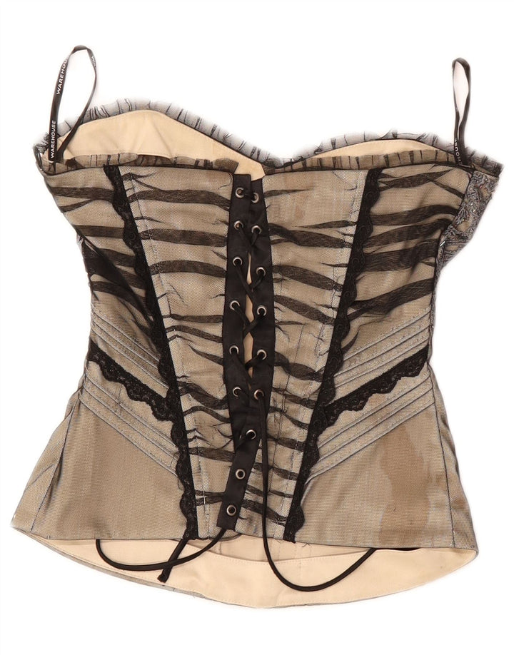 WAREHOUSE Top cu corset cu umăr dezactivat pentru femei UK 8 Mic Bej Poliester floral