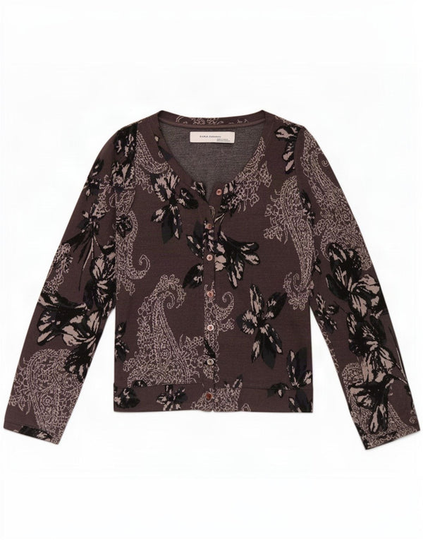 Zara Womens Cardigan Sweater UK 12 Medium Grey Paisley Viscose