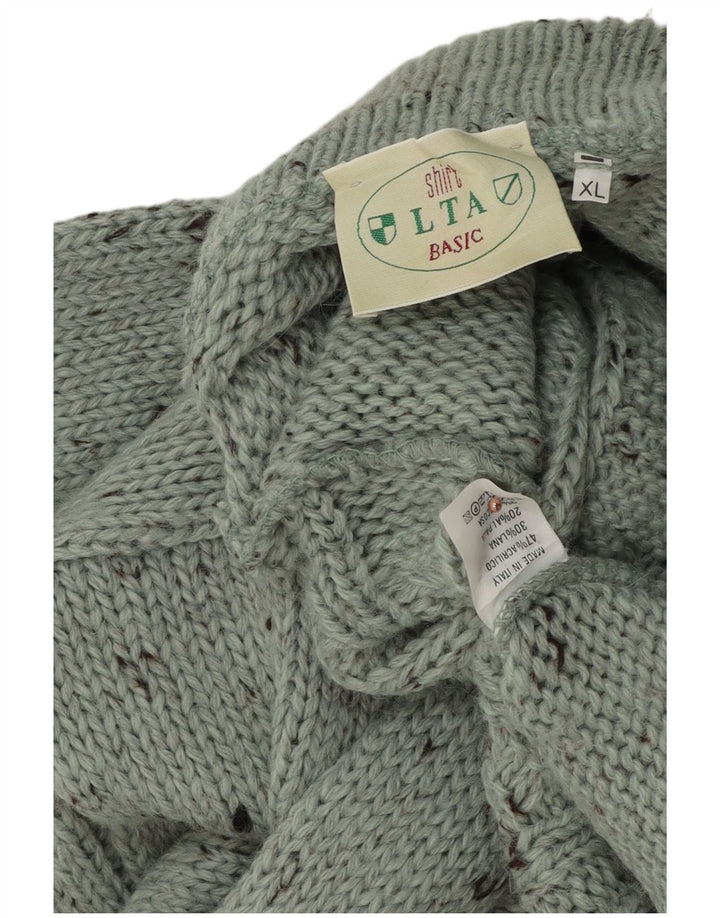 Pulover vintage pentru bărbați cu gât rulat, XL, verde, acrilic