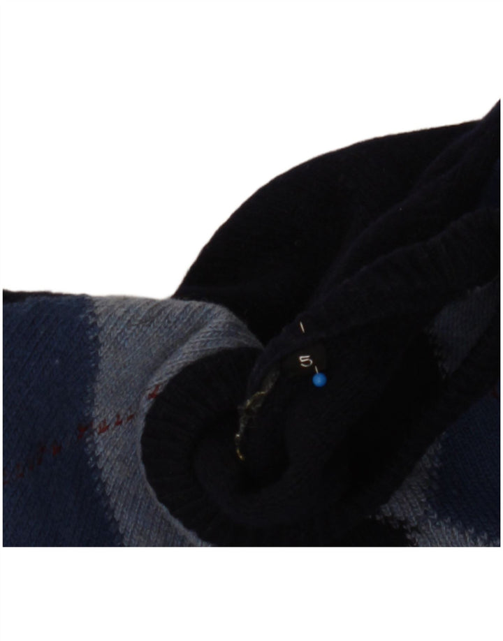 Pulover vintage pentru bărbați cu decolteu triplu, mare, albastru marin Argyle/Diamond