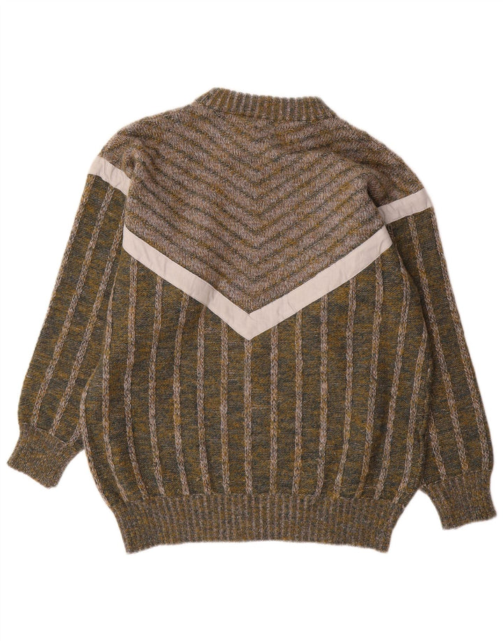 Pulover vintage pentru bărbați cu decolteu în dungi verde mediu