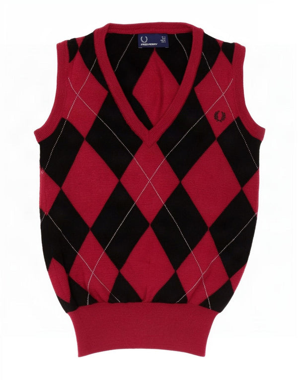 Fred Perry Vestă pentru femeie, UK 8 Small Red Argyle/Diamond Wool