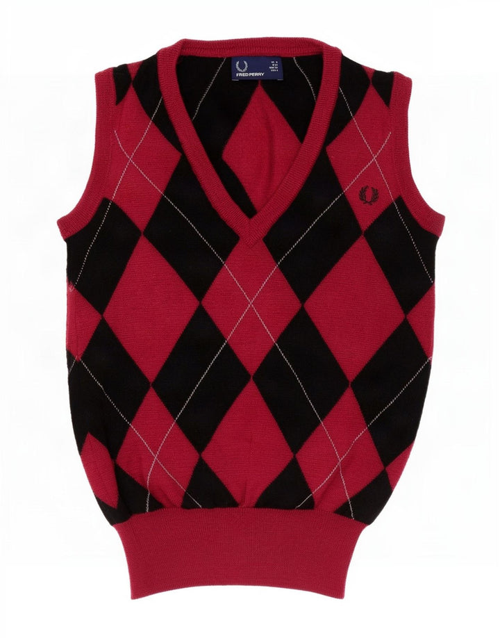 Fred Perry Vestă pentru femeie, UK 8 Small Red Argyle/Diamond Wool