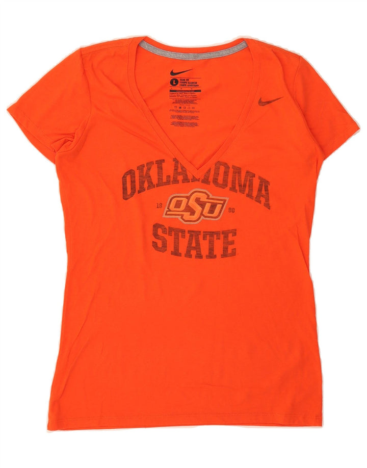 NIKE Womens Graphic T-Shirt Top UK 14 Large Orange Vintage Nike and Second-Hand Nike from Messina Hembry 