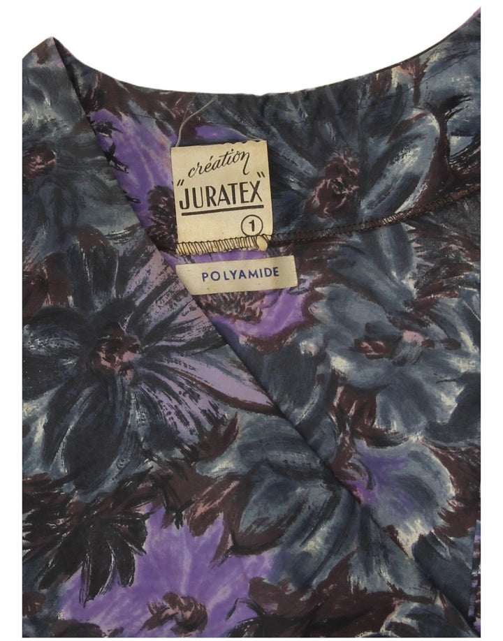 Pardesiu vintage pentru femei UK 14 Medium Purple Floral Poliamidă