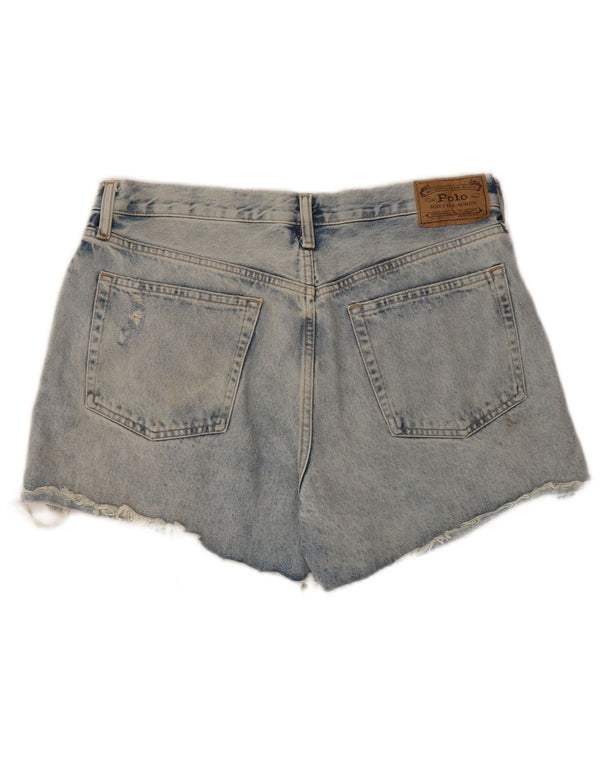 Pantaloni fierbinți din denim cu talie înaltă Polo Ralph Lauren pentru femei W29, bumbac albastru mediu