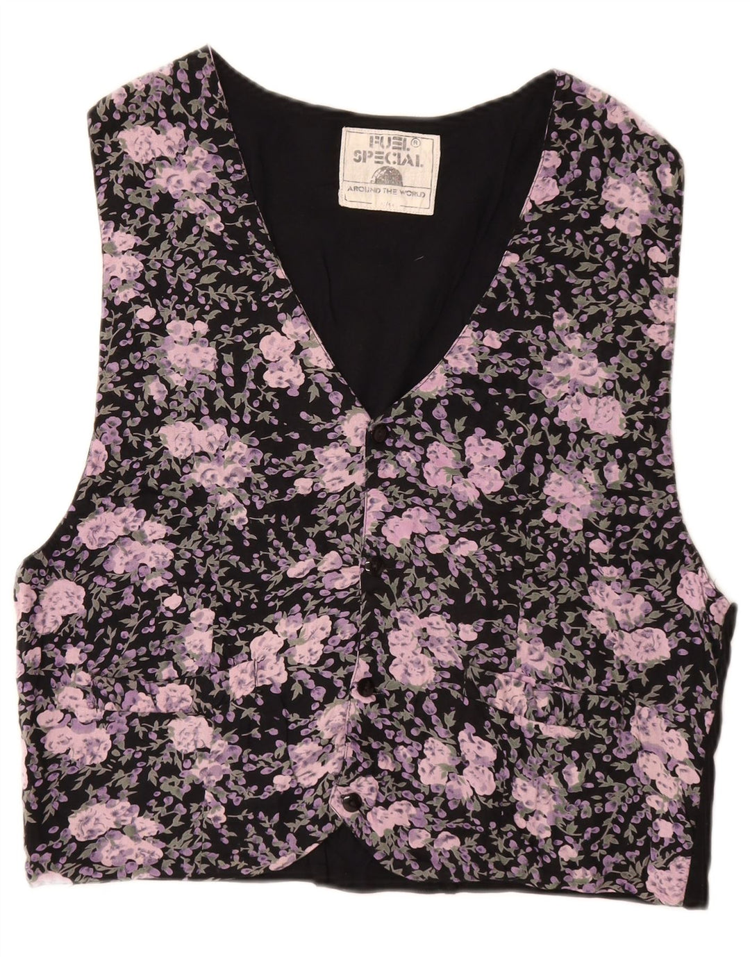 Vestă Bărbați VINTAGE IT 52/54 Mare Neagră Floral Viscoză