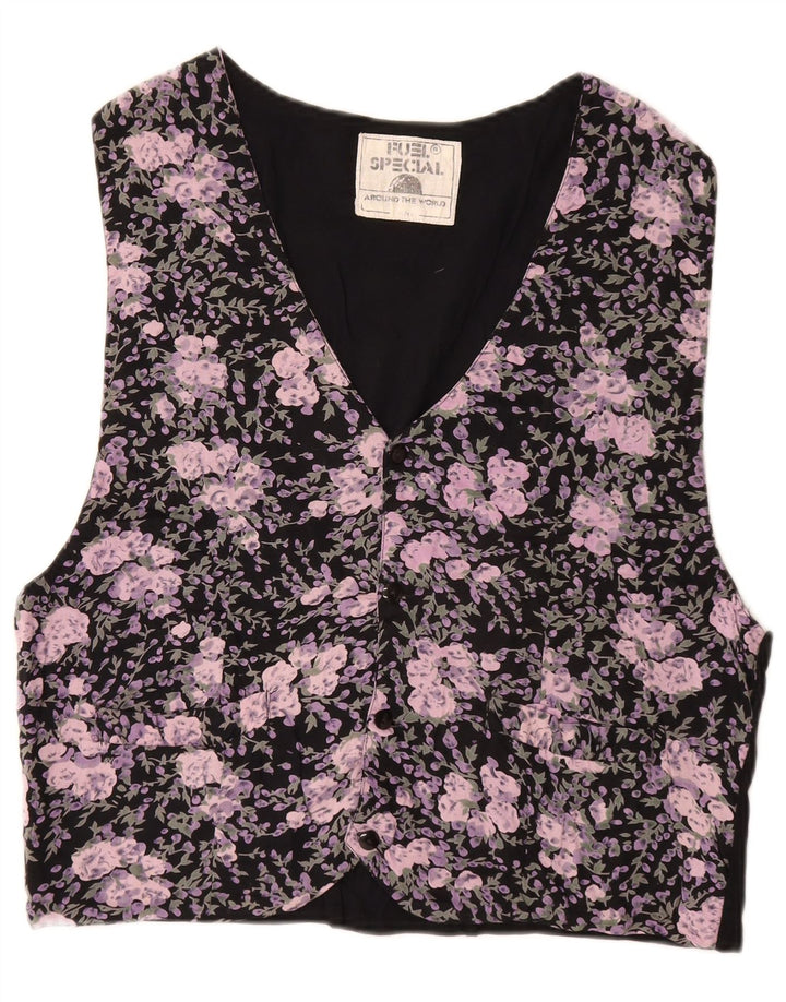 Vestă Bărbați VINTAGE IT 52/54 Mare Neagră Floral Viscoză