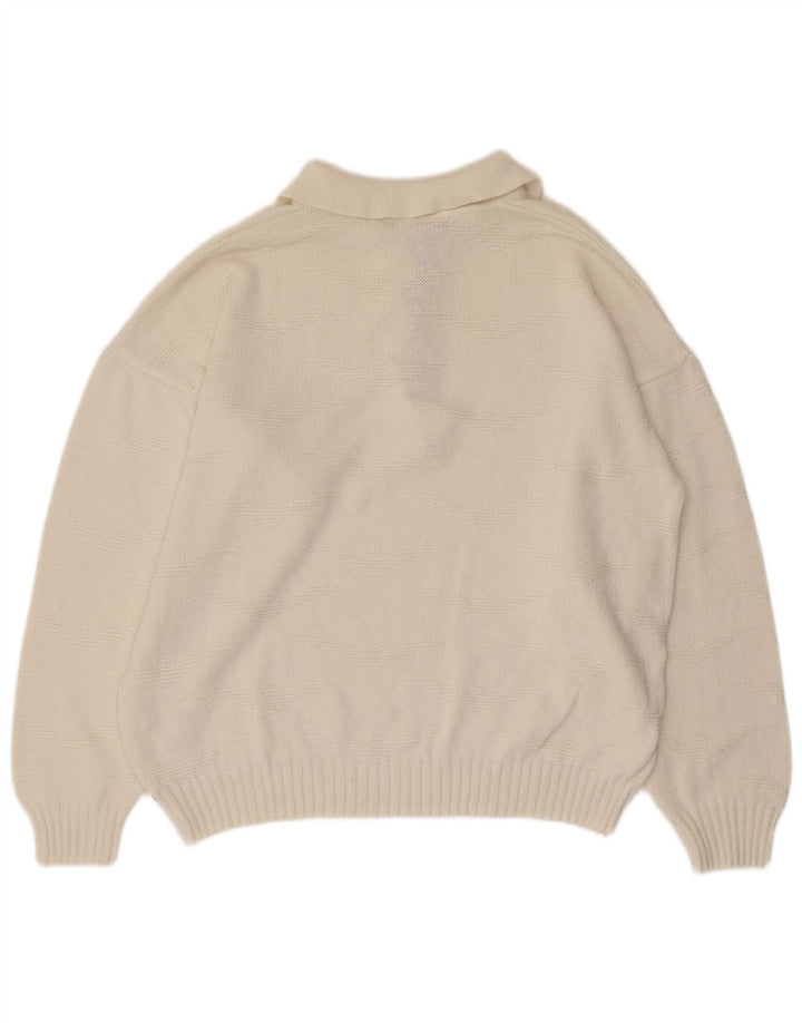 Pulover vintage pentru bărbați cu gât polo alb mediu