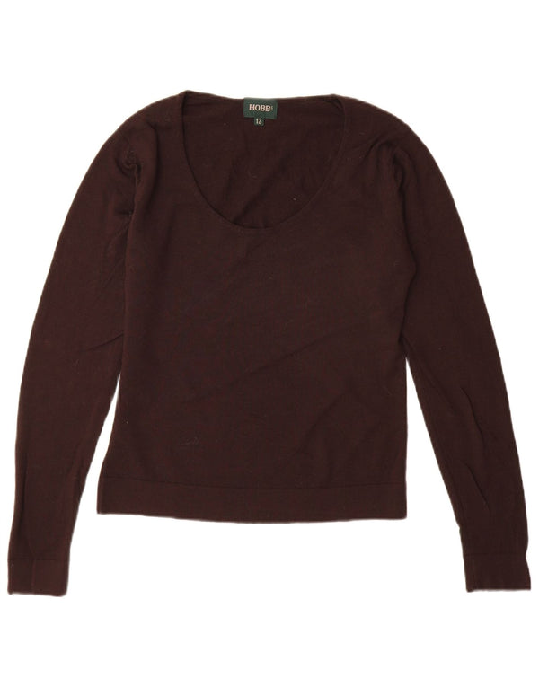 Pulover HOBBS pentru femei cu gât de barcă UK 12 Lână nouă maro mediu