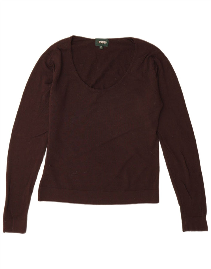 Pulover HOBBS pentru femei cu gât de barcă UK 12 Lână nouă maro mediu