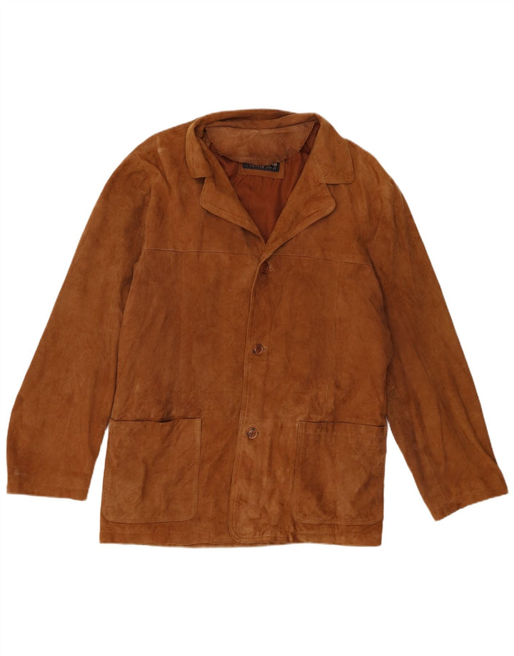 Jachetă vintage pentru bărbați din piele intoarsa UK 38 maro mediu din piele