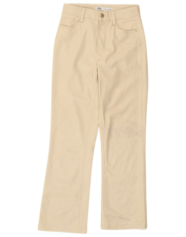 Pantaloni din piele artificială cu bootcut pentru femei Zara EU 32 2XS L22 L26 Bej