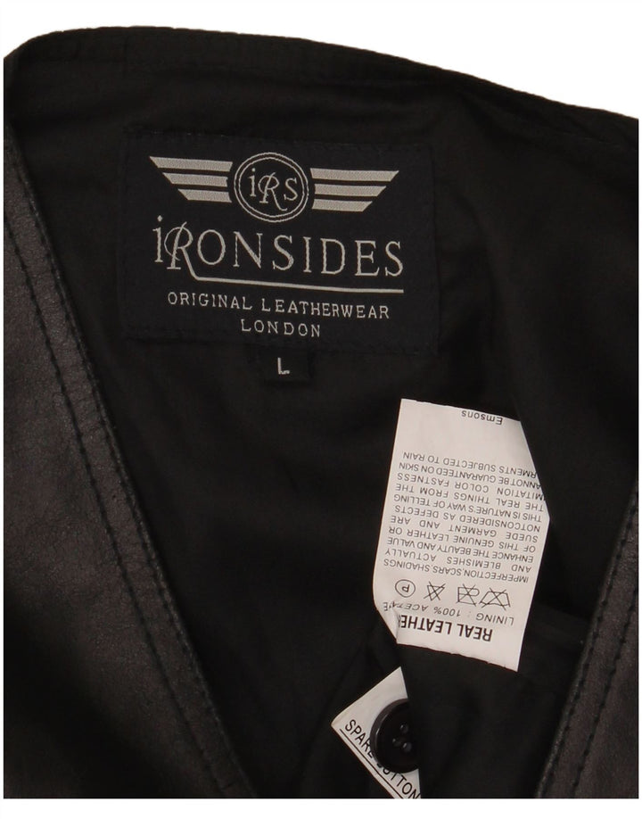IRONSIDES Vestă din piele pentru bărbați, mare, neagră